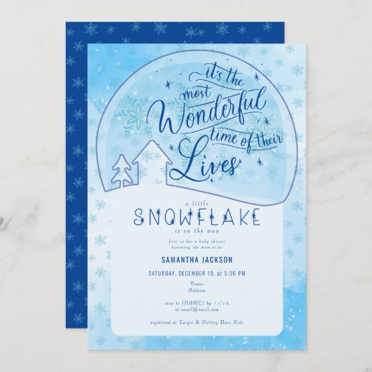 Blue Little Snowflake Wonderful Winter Baby Dusche Einladung (Vorne/Hinten)