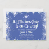 Blue Little Snowflakes Snowy Script Baby Dusche Einladung (Vorderseite)