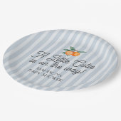 Blue Little Süsse auf dem Weg Citrus Baby Dusche Pappteller (Schrägansicht)