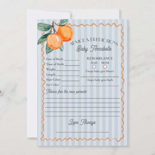 Blue Little Süsse Citrus Duschempfehlung für Baby Einladung (Vorderseite)