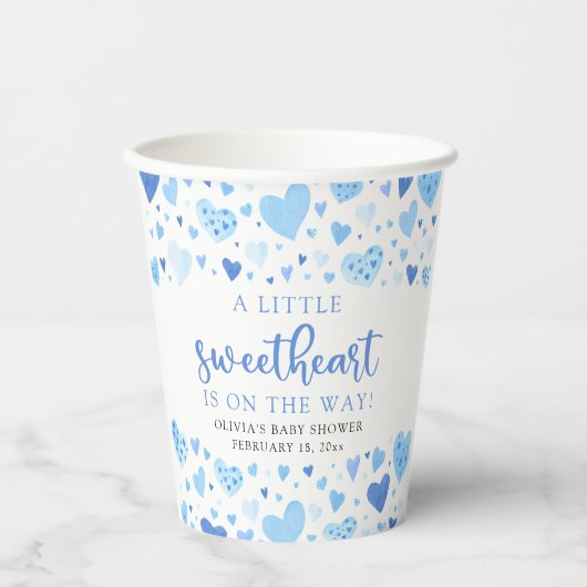 Blue Little Sweetheart Valentine's Day Baby Shower Pappbecher (Vorderseite)