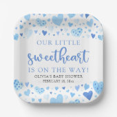 Blue Little Sweetheart Valentine's Day Baby Shower Pappteller (Vorderseite)