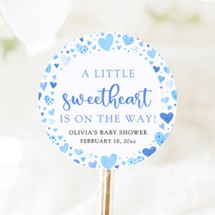 Blue Little Sweetheart Valentine's Day Baby Shower Runder Aufkleber