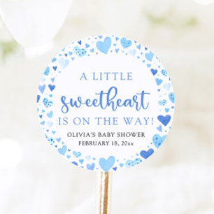 Blue Little Sweetheart Valentine's Day Baby Shower Runder Aufkleber