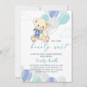 Blue Little Teddy Bear Baby Dusche Einladung (Vorderseite)
