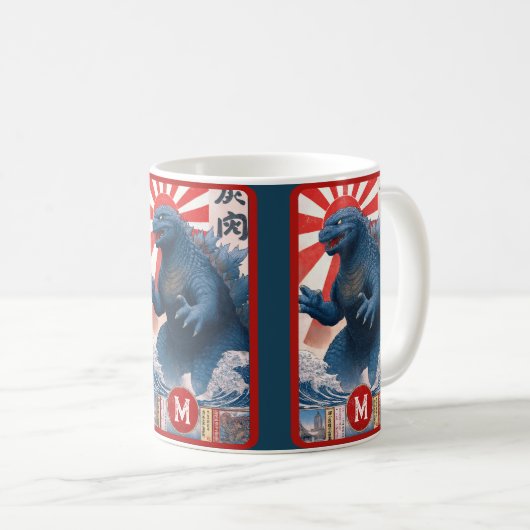 Blue Lizard Monster Monogram Bold Retro Fun Cool Kaffeetasse (VorderseiteRechts)