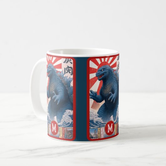 Blue Lizard Monster Monogram Bold Retro Fun Cool Kaffeetasse (Vorderseite Links)