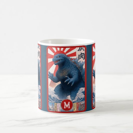 Blue Lizard Monster Monogram Bold Retro Fun Cool Kaffeetasse (Mittel)