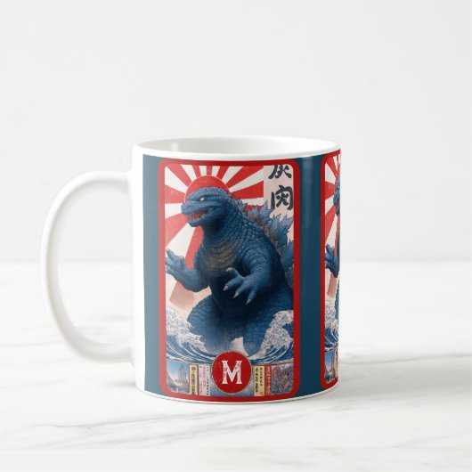 Blue Lizard Monster Monogram Bold Retro Fun Cool Kaffeetasse (Links)