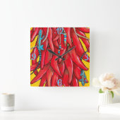 Blue Lizard Red Chili Chile Pepper Clock Southwest Quadratische Wanduhr (Zuhause)
