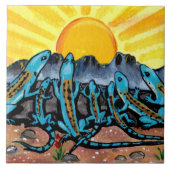 Blue Lizards & Sunrise Southwestern Tile Trivet 6" Fliese (Vorderseite)