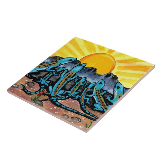 Blue Lizards & Sunrise Southwestern Tile Trivet 6" Fliese (Seite)