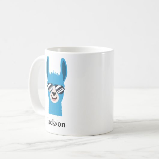Blue Llama Sunglasses Boy Personalize Name Kaffeetasse (Vorderseite Links)