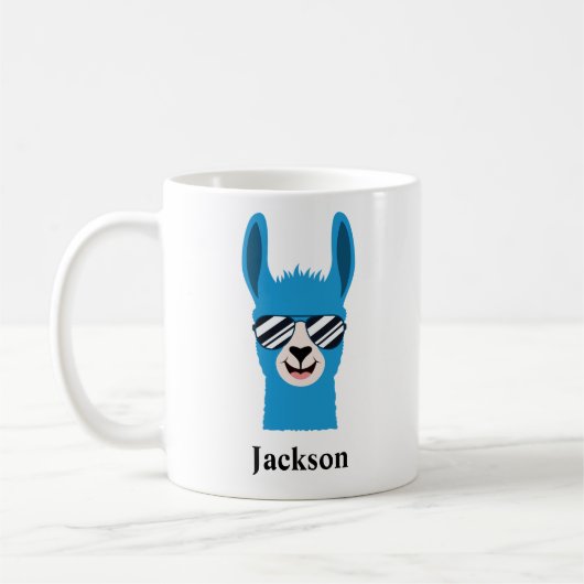 Blue Llama Sunglasses Boy Personalize Name Kaffeetasse (Links)