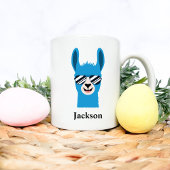 Blue Llama Sunglasses Boy Personalize Name Kaffeetasse