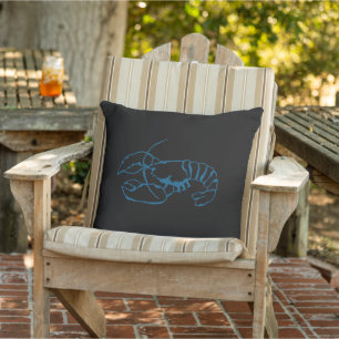 Blue Lobster Sea Animal Simple Kontur Zeichn Art Kissen