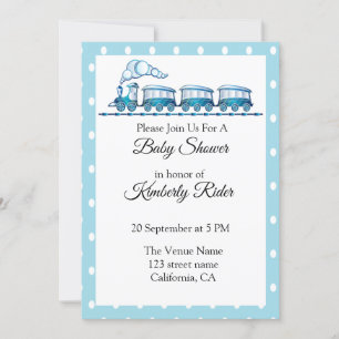 Blue Locomotive Baby Shower Einladungen