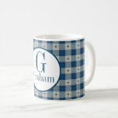 Blue Lodge Kariert Monogramm Personalisiert Kaffeetasse (VorderseiteRechts)