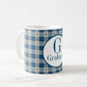 Blue Lodge Kariert Monogramm Personalisiert Kaffeetasse (Vorderseite Links)