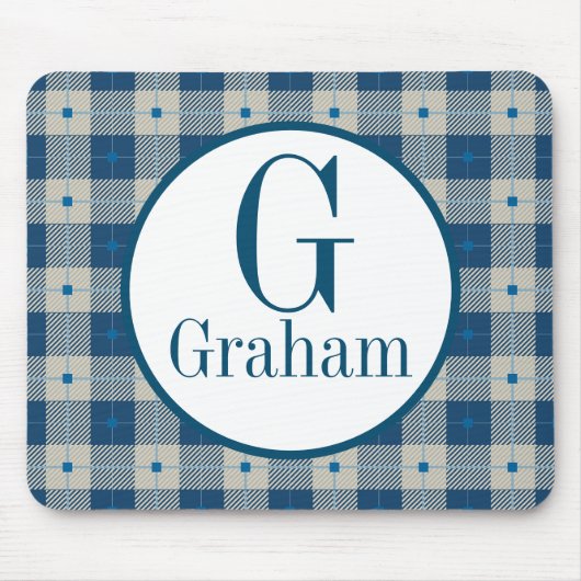 Blue Lodge Kariert Monogramm Personalisiert Mousepad (Vorne)