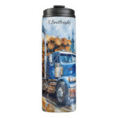 Blue Log Truck Snowy Forest Thermosbecher (Vorderseite)