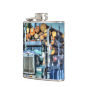 Blue Logging Truck Highway Driving Art Truckers Flachmann (Links)