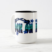 Blue Logo Rock On Gitarren & Stars Tasse (Vorderseite Links)