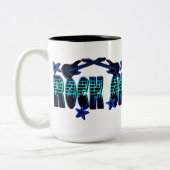 Blue Logo Rock On Gitarren & Stars Tasse (Links)