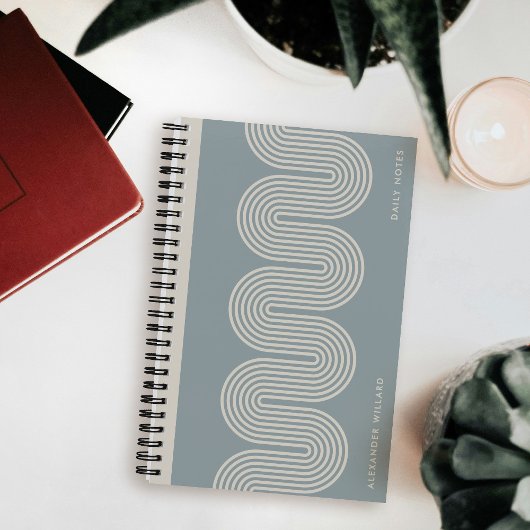 Blue Lombard Wavy Lines Modern Custom Notebook Notizblock