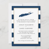 Blue Long Island Map North Fork Gold Heart Wedding Einladung (Vorderseite)
