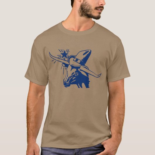 Blue Longhorn Steer mit Cowboy Hat T-Shirt (Vorderseite)