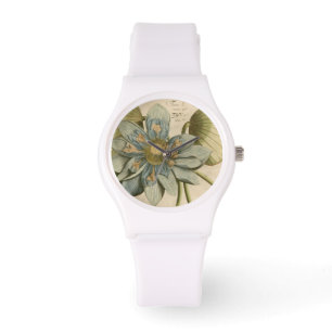 Blue Lotus Blume auf Tan Hintergrund mit Schreiben Armbanduhr