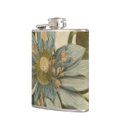 Blue Lotus Blume auf Tan Hintergrund mit Schreiben Flachmann (Links)