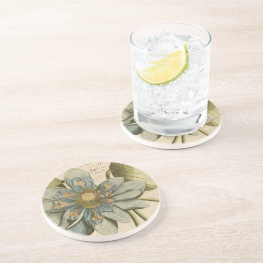 Blue Lotus Blume auf Tan Hintergrund mit Schreiben Getränkeuntersetzer (Seite)