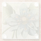 Blue Lotus Blume auf Tan Hintergrund mit Schreiben Glasuntersetzer (Rückseite)