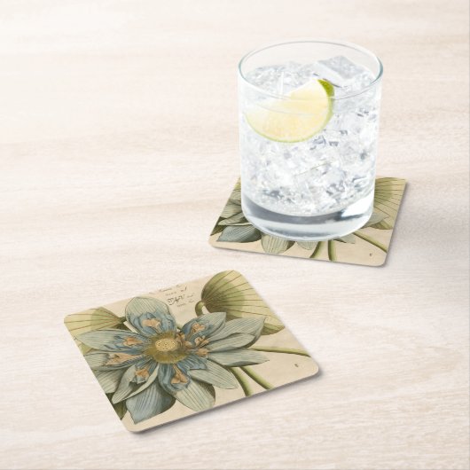 Blue Lotus Blume auf Tan Hintergrund mit Schreiben Rechteckiger Pappuntersetzer (Vor Ort)