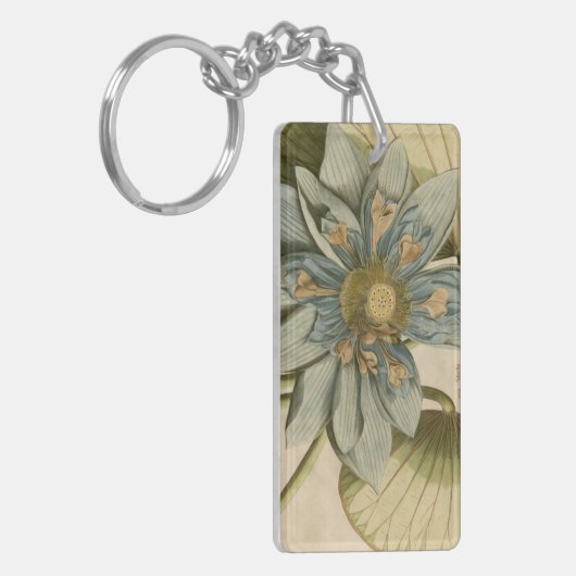 Blue Lotus Blume auf Tan Hintergrund mit Schreiben Schlüsselanhänger (Vorderseite links)