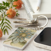 Blue Lotus Blume auf Tan Hintergrund mit Schreiben Schlüsselanhänger (Vorderseite rechts)