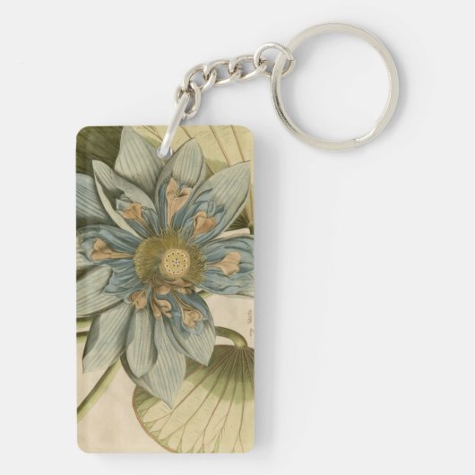 Blue Lotus Blume auf Tan Hintergrund mit Schreiben Schlüsselanhänger (Rückseite)