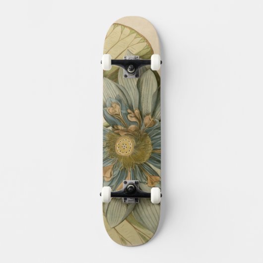Blue Lotus Blume auf Tan Hintergrund mit Schreiben Skateboard (Vorderseite)
