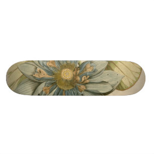 Blue Lotus Blume auf Tan Hintergrund mit Schreiben Skateboard