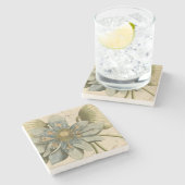 Blue Lotus Blume auf Tan Hintergrund mit Schreiben Steinuntersetzer (Seitenansicht)