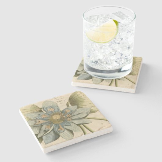 Blue Lotus Blume auf Tan Hintergrund mit Schreiben Steinuntersetzer (Seitenansicht)