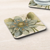 Blue Lotus Blume auf Tan Hintergrund mit Schreiben Untersetzer (Linke Seite)