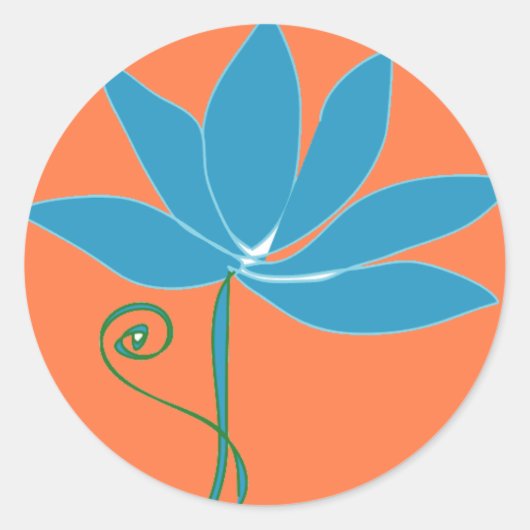 Blue Lotus Blume mit Orange Background Runder Aufkleber (Vorderseite)