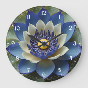 Blue Lotus Blume Spirituelle Kunst Große Wanduhr
