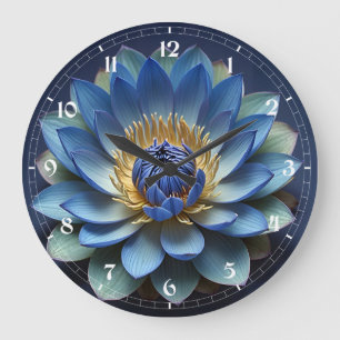 Blue Lotus Blume Spirituelle Kunst Große Wanduhr