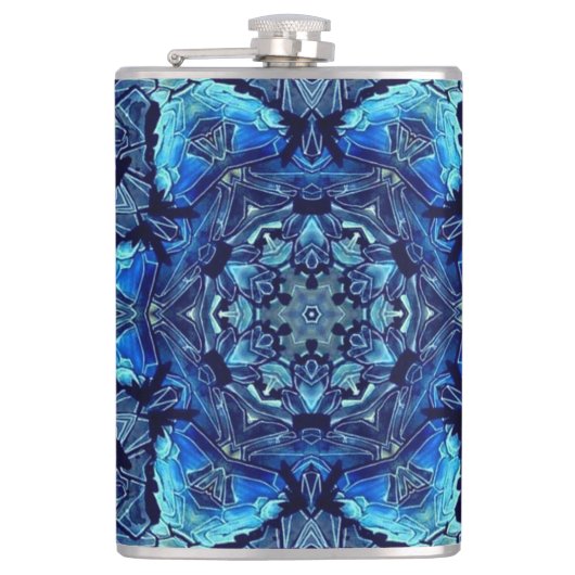 Blue Lotus Mirror Mandala Art - Flasche Flachmann (Vorderseite)