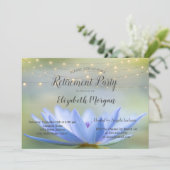 Blue Lotus String Lights Retirement Party Einladung (Stehend Vorderseite)