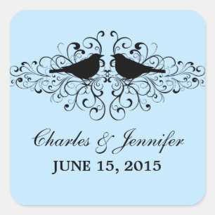 Blue Love Bird Wirbel Hochzeitsticker Quadratischer Aufkleber